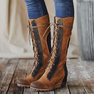 Cate the Great Sorel Wedge Boots in Elk Brown 8.5